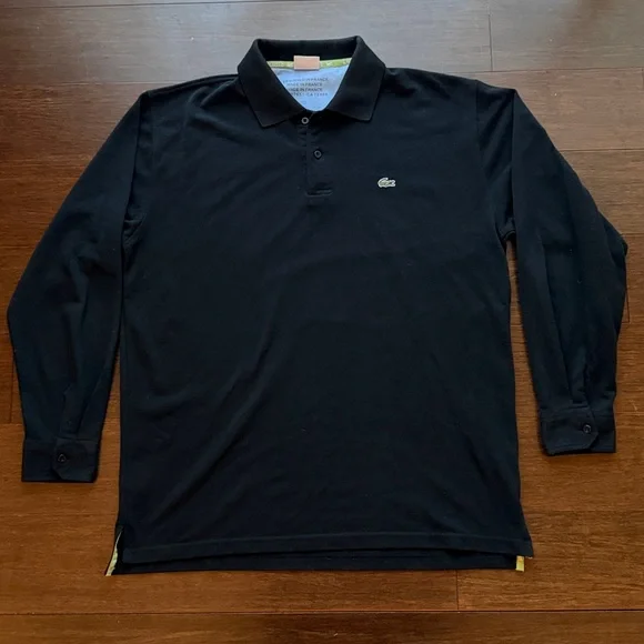 Lacoste Long Sleeve Polo Shirt Mens XL Size 7 Black Pique Classic Logo - Picture 9 of 10